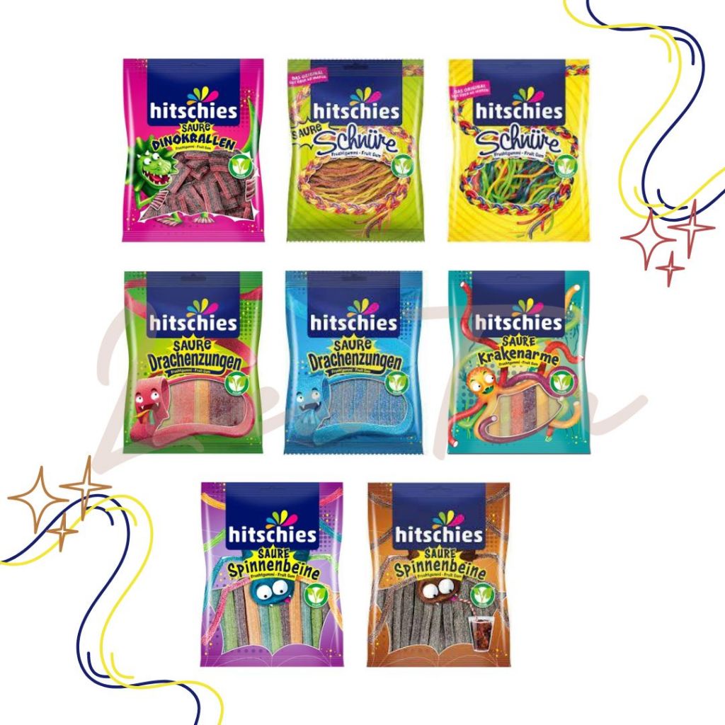 Hitschies Gummy Vegan กัมมี่เคี้ยวหนึบ และเยลลี่ผลไม้รวม ขนาด 125 กรัม จากเยอรมัน มี 8 รสชาติ
