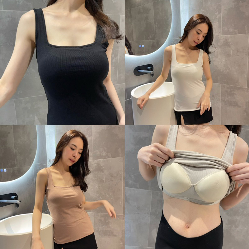 เสื้อกล้ามคอเหลี่ยม ตัวยาว มีบราในตัว S-XL (ibelly1119)