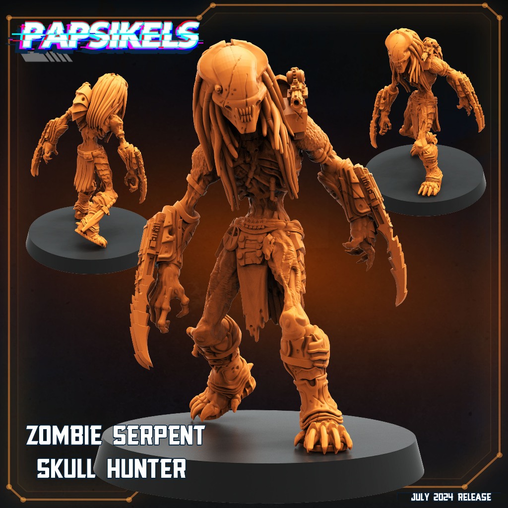 Zombie Serpent Skull Hunter - Skull Hunters - Undead Zombie Humanoid Yautja / 32mm scale 3D printed 