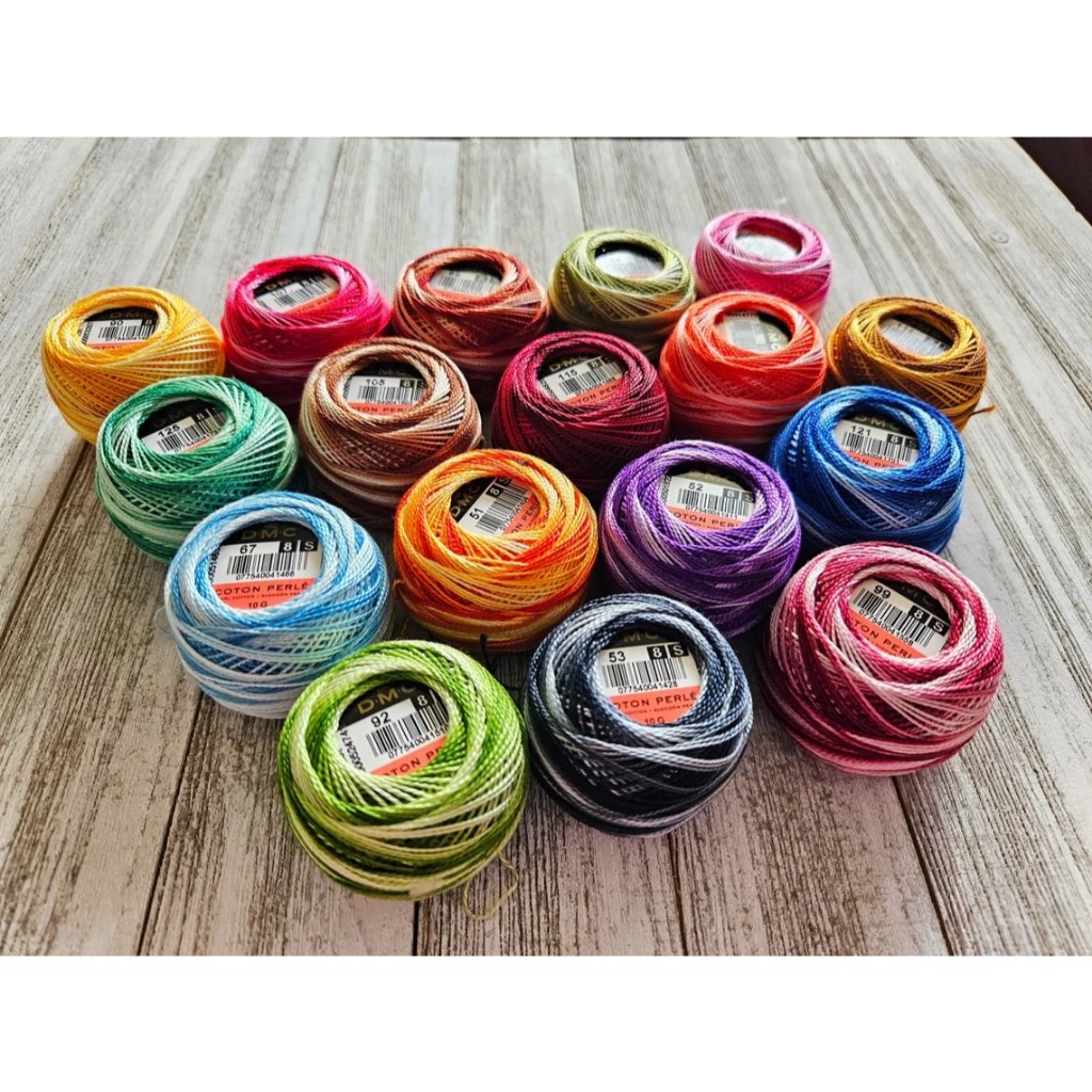 DMC Pearl ไหมเบอร์ 8 สีเหลือบ cotton 100% ผลิตฝรั่งเศส (ราคาต่อม้วน)