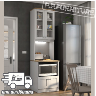 ตู้ครัวสำเร็จรูป ดีไซน์สไตล์วินเทจ ใส่ตู้ไมโครเวฟ ผลิตจากไม้…