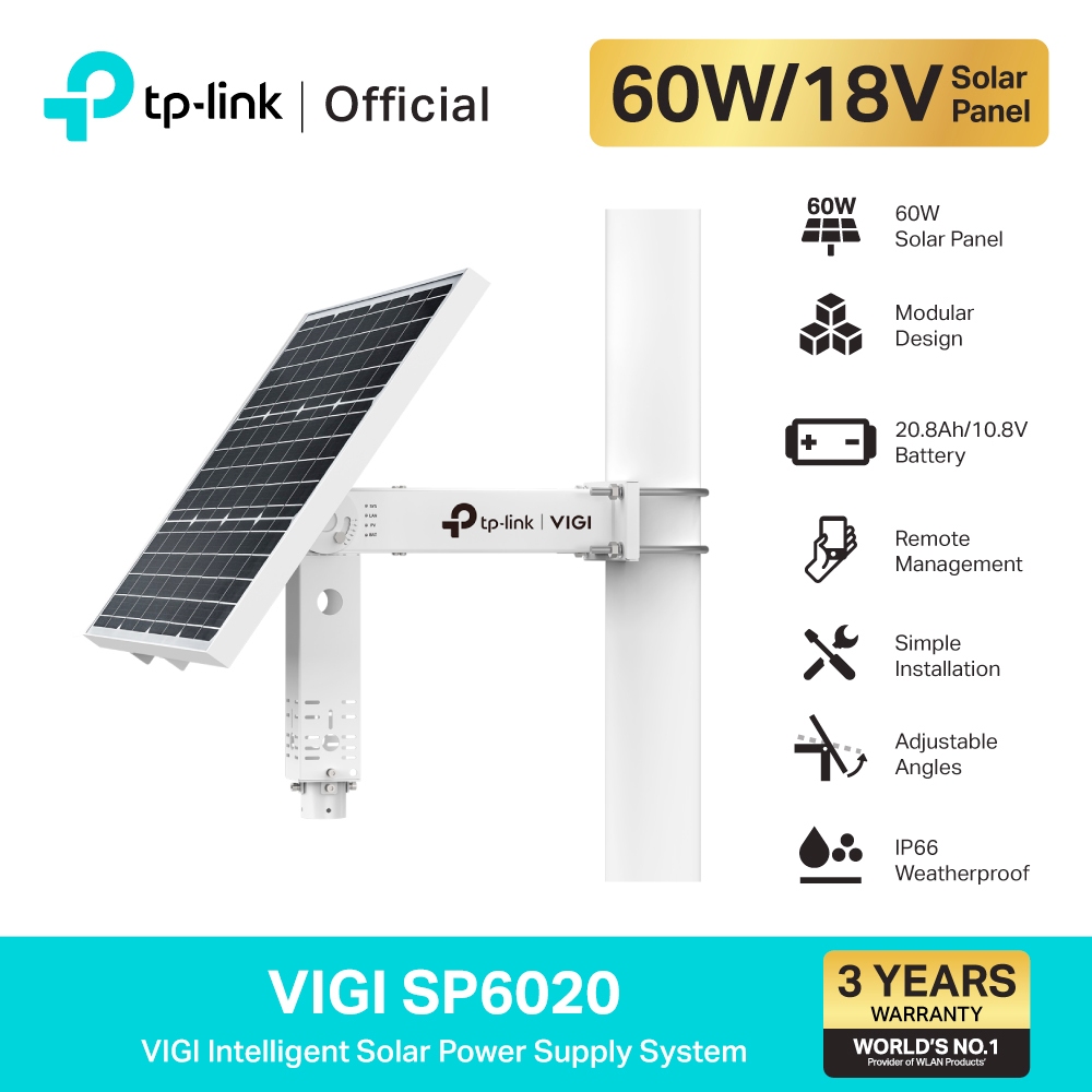 TP-Link VIGI SP6020 แผงโซลาร์เซลล์ IP66 กันน้ำกันฝุ่น VIGI Intelligent Solar Power Supply System รับ