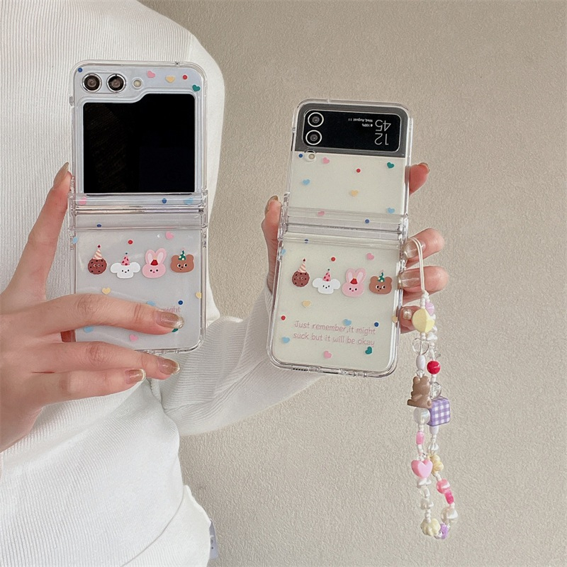 เคสฟลิปน้องหมีกระต่ายมินิมอล พร้อมสายคล้องมือ เคาเกาหลี for Samsung Galaxy Z Flip 6 Z Flip5 Z Flip4 Z Flip3 [Pre-Order]