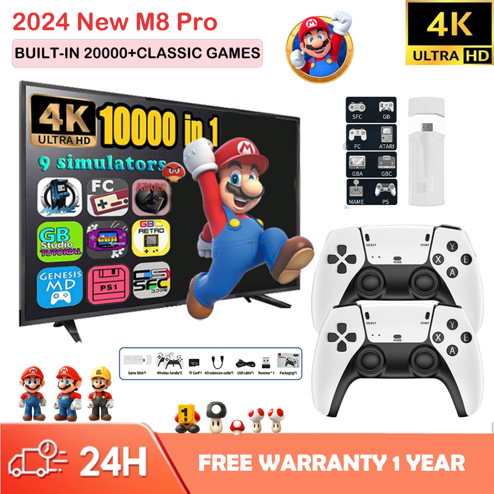 เครื่องเกม M8 PRO วิดีโอเกมคอนโซล 4K HD 20000+ เกม 2.4G ไร้สาย ควบคุมทีวี เกมย้อนยุค เกมสติ๊กมือถือ