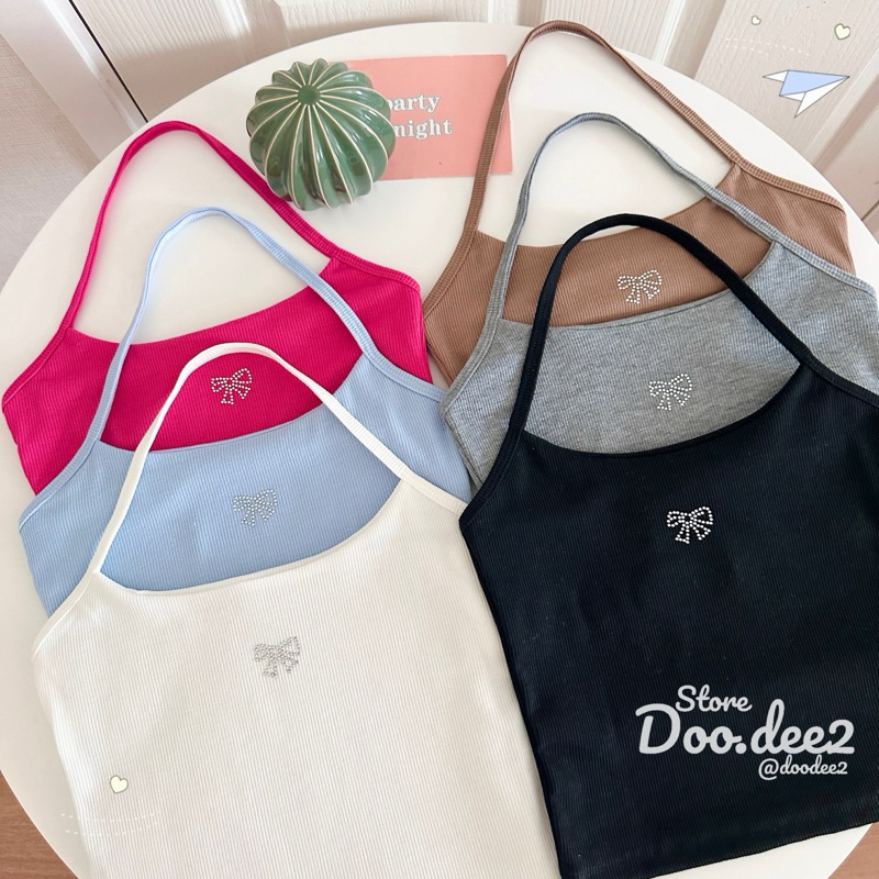 ♦️DOODEE2♦️01/24เสื้อคล้องคอ ผ้าร่องเล็ก ติดเพชรตรงอก งานสวยมาก