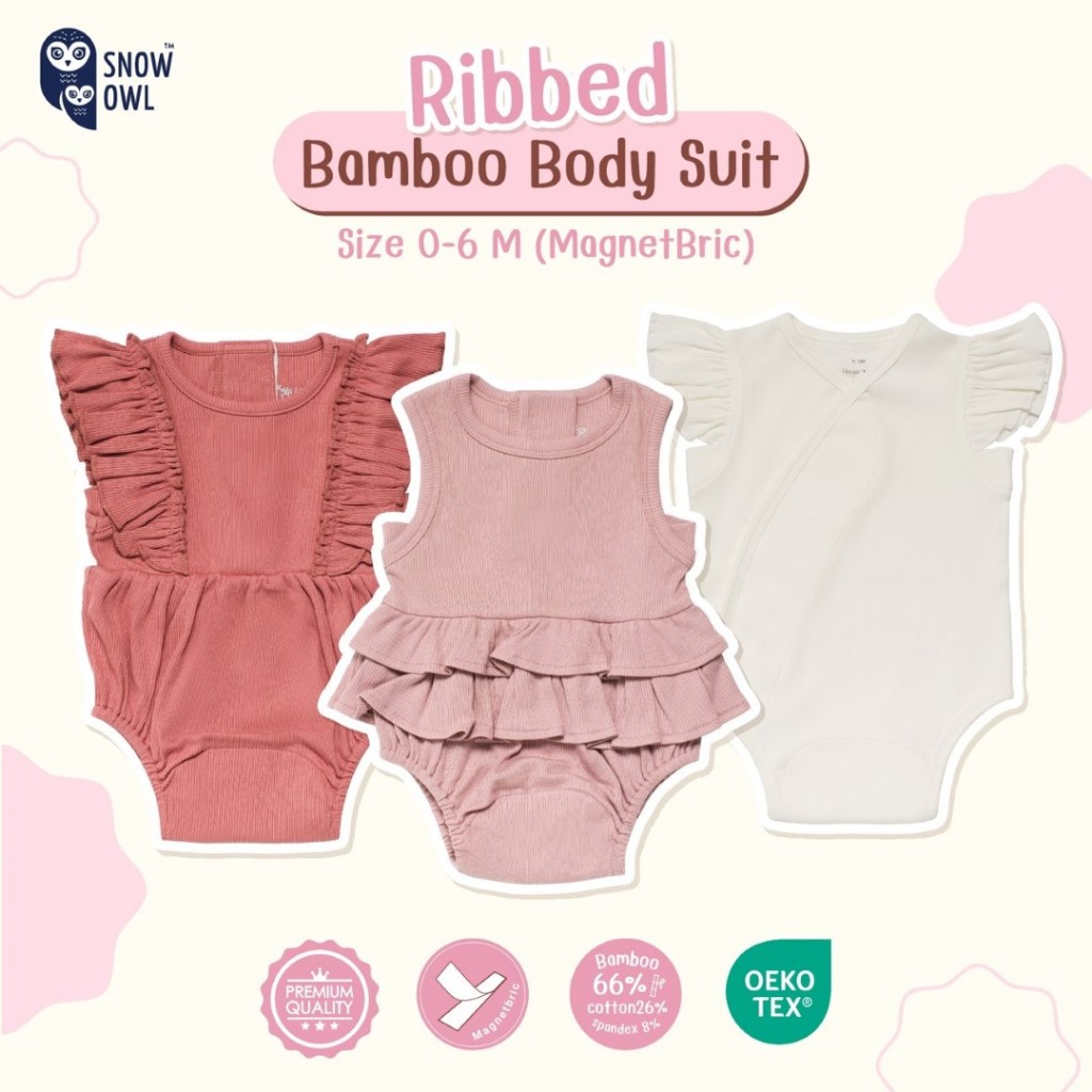 New !! Snow Owl Ribbed Bamboo Body Suit ชุด น้องผู้หญิงสุดน่ารัก !! เด็กแรกเกิด - 6 M (MagnetBric)
