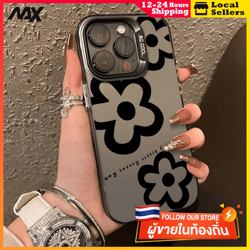 สีดำหรูหราซิลิโคนแข็งกรณีโทรศัพท์ ดอกไม้สีดำ for IPhone 13 12 7Plus 14 15 11 Pro MAX 8 6 7 6S Plus X XR XS