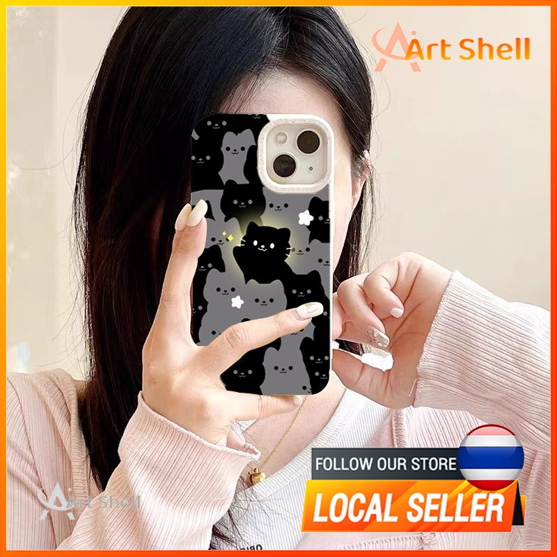 ส่งจากไทยเคส iphone 7P 8P 11 12 13 14 15 Pro Max กล้องป้องกันมิตรกับสิ่งแวดล้อมกันกระแทกดอก แมว