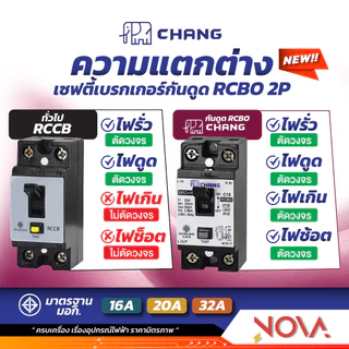 เซฟตี้เบรกเกอร์กันดูด เบรคเกอร์กันดูด Breaker RCBO 16A/20A/32A/ ตราช้าง CHANG ....รุ่นกันดูด RCBO.... (รหัส BRO) ✅