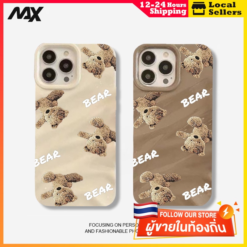 ส่งจากไทยเคส iphone 7P 8P 11 13 14 Pro Max กล้องป้องกันมิตรกับสิ่งแวดล้อมกันกระแทกดอก สี่หมีคว่ำ
