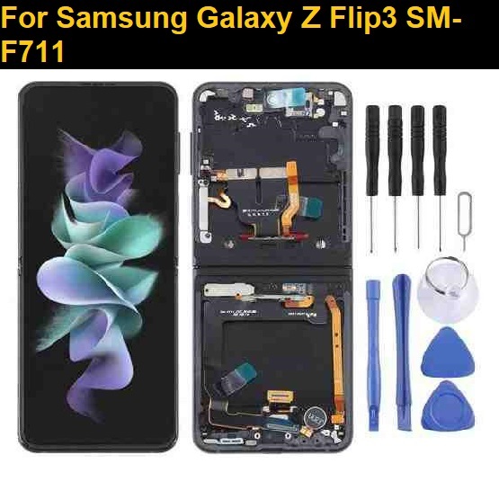 หน้าจอ LCD สำหรับ Samsung Galaxy Z Flip4 SM-F721 หน้าจอ LCD ต้นฉบับเครื่องอ่านพิกัดพร้อมกรอบ (สีดำ)