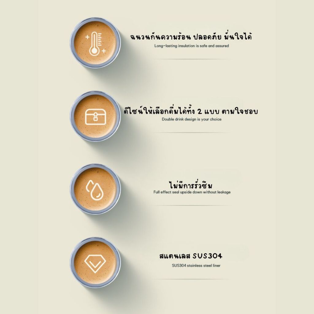 SITARAYURI แก้วเก็บอุณหภูมิ ได้ทั้งเย็นและร้อน หูหิ้วทรงโค้งสามารถพับงอได้ สแตนเลส SUS304 มี 2 ขนาด 600ml , 900ml รูปที่ 4