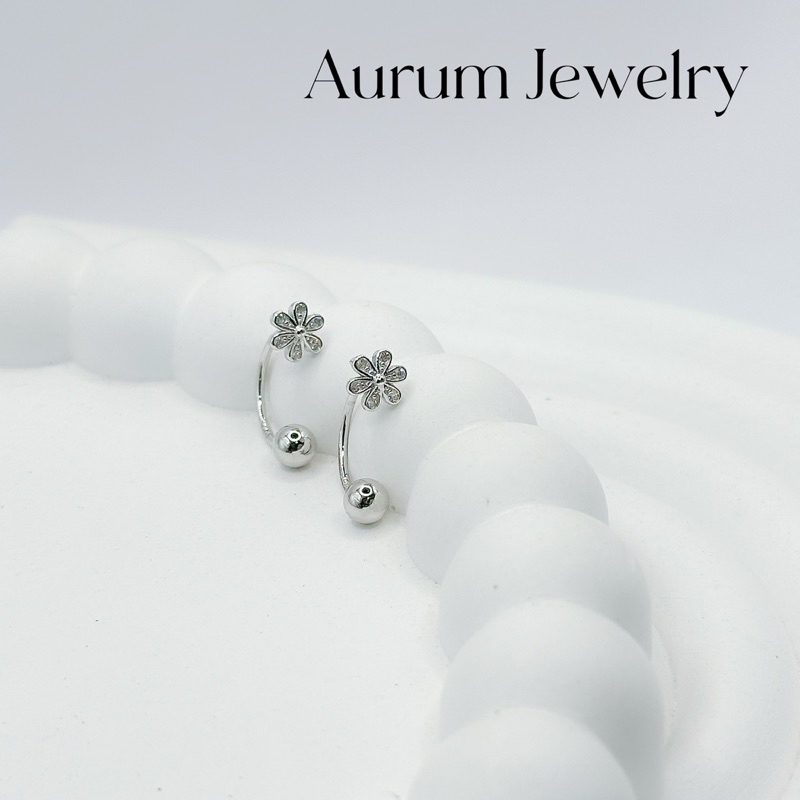 Aurum Jewelry: ต่างหูดอกไม้ จิวดอกไม้ เงินแท้ รุ่น Plumeria (ราคาต่อ 1 คู่)