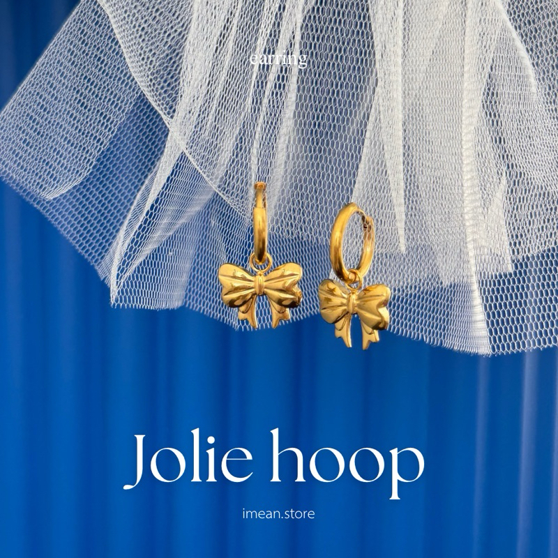 imean.store - Jolie hoop earring | ต่างหูห่วงห้อยจี้โบว์สีทอง