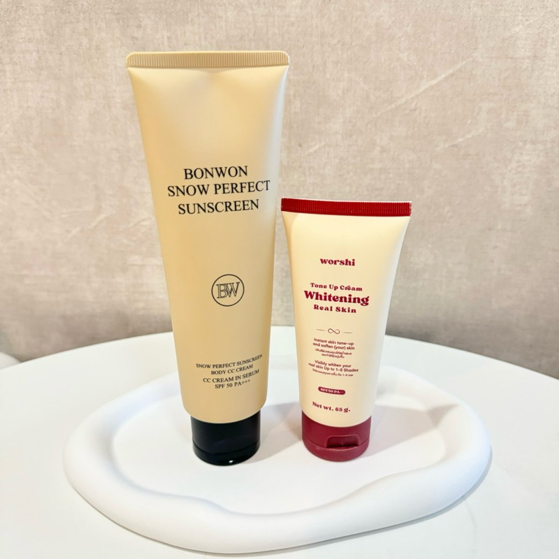 [พร้อมส่ง] Worshi tone up 65g. และ กันแดด Bonwon 150ml.