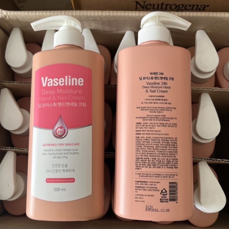 [1ขวด] Vaseline deep Moisture Hand&Nail Cream 500ml โลชั่นทามือ ทาผิววาสลีน