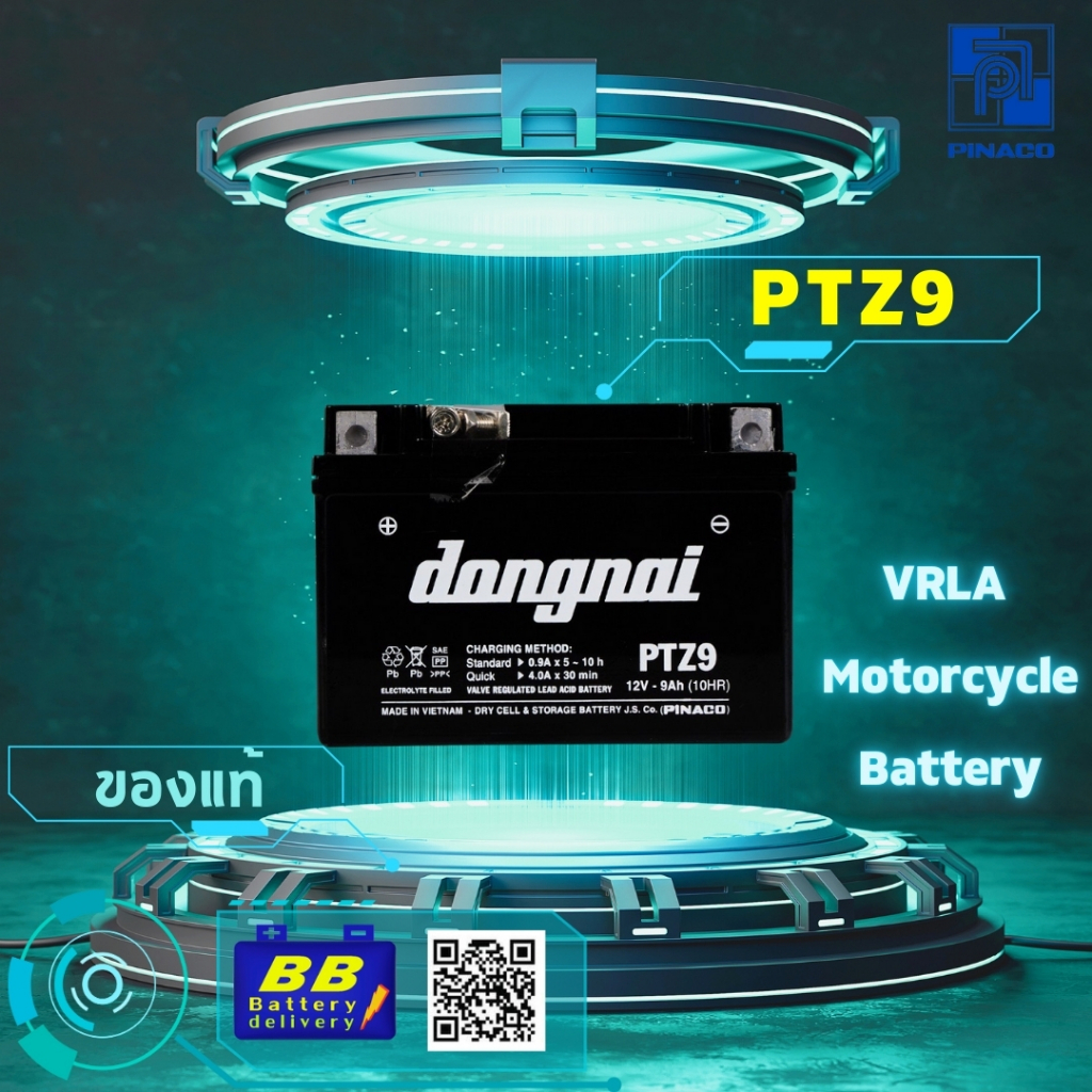 DONGNAI PTZ9 VRLA Motorcycle Battery, 12V-9Ah