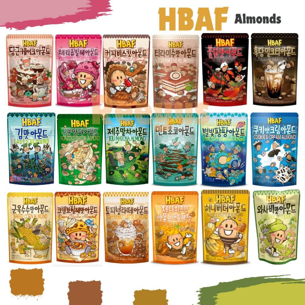 (1แถม1!!!)HBAF Almond Korea Tom’s farm อัลมอนด์เคลือบรสต่างๆ มี 18 รส น้ำหนัก 170-190 กรัม มาจากประเ