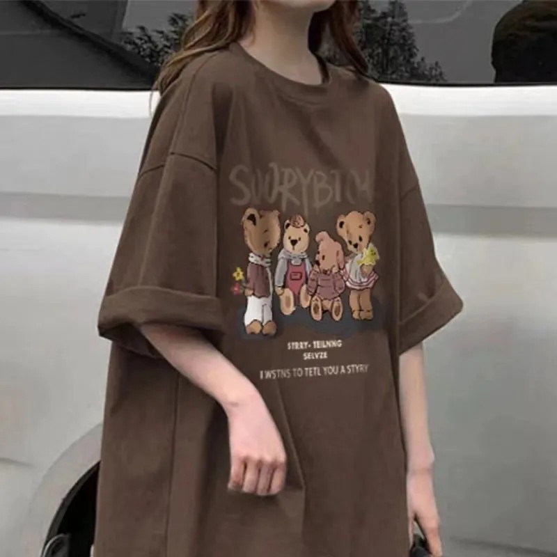 เสื้อยืดสวยๆผู้หญิงที่กําลังฮิต oversize เสื้อผ้าสไตล์ญี่ปุ่นน่ารัก แฟชั่นเกาหลี เสื้อโอเวอร์ไซส์วินเทจ แนวสตรีทพิมพ์ลาย