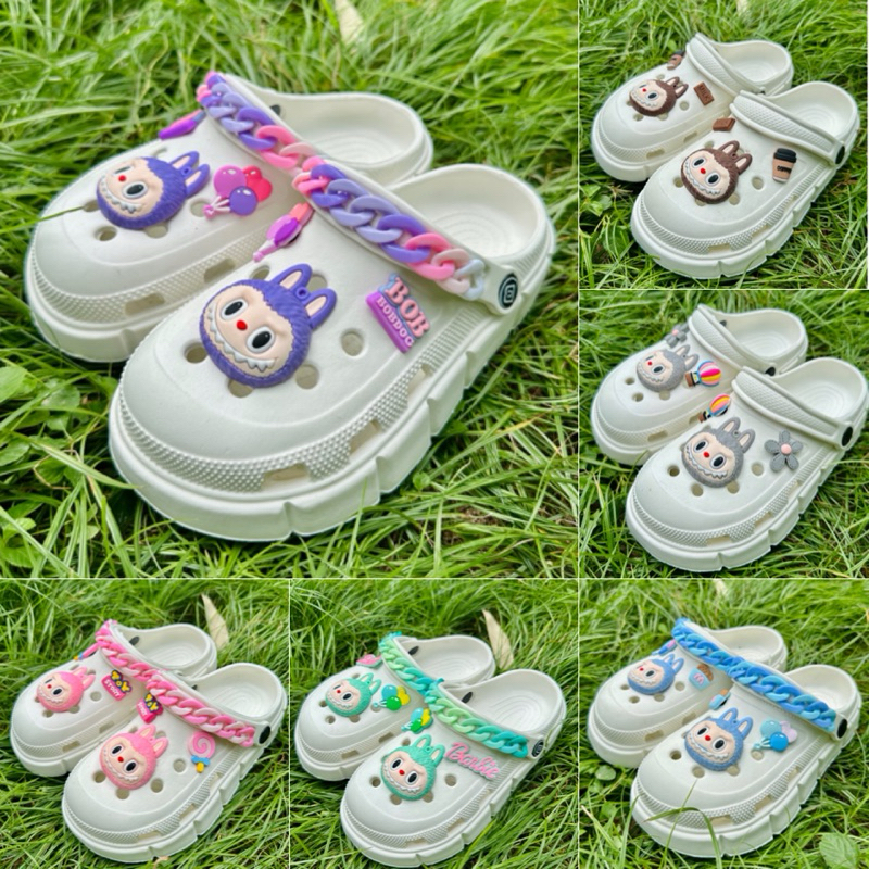 พร้อมส่ง (มีขนาด 29 ถึง 41) รองเท้าหัวโต ลาบูบู้ Labubu ใส่คู่แม่ลูกเลยจ้า แตะแบบสวมรัดส้น รองเท้าแฟชั่น เสริมส้น 4 ซม.