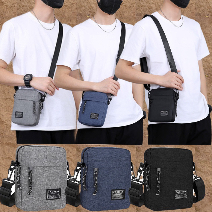 Lucky girl555 กระเป๋าสะพายข้างสำหรับผู้ชายมีหลายช่องใส่ของได้ ใส่ของได้เยอะ D002