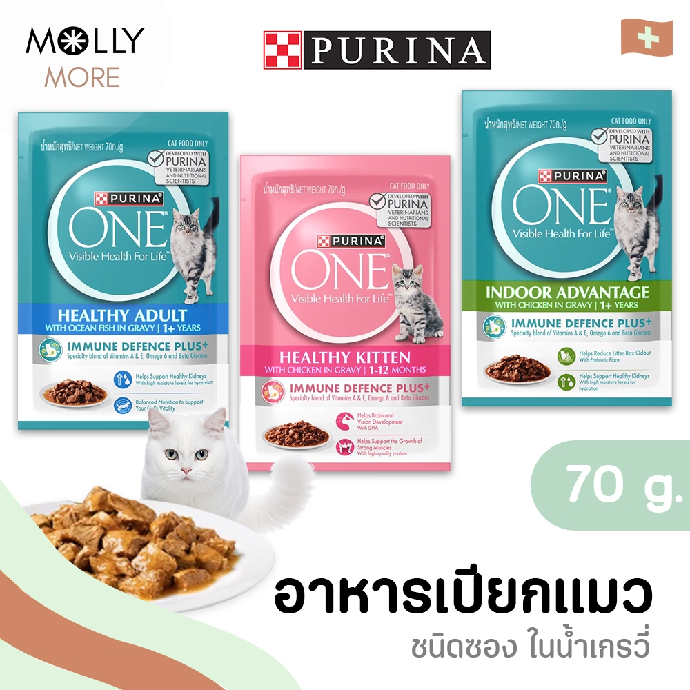 MOLLY PURINA ONE อาหารเปียกแมว เพียวริน่าวัน Pouch (1 ซอง) เกรดพรีเมี่ยม ในน้ำเกรวี่ (ขนาด70กรัม)