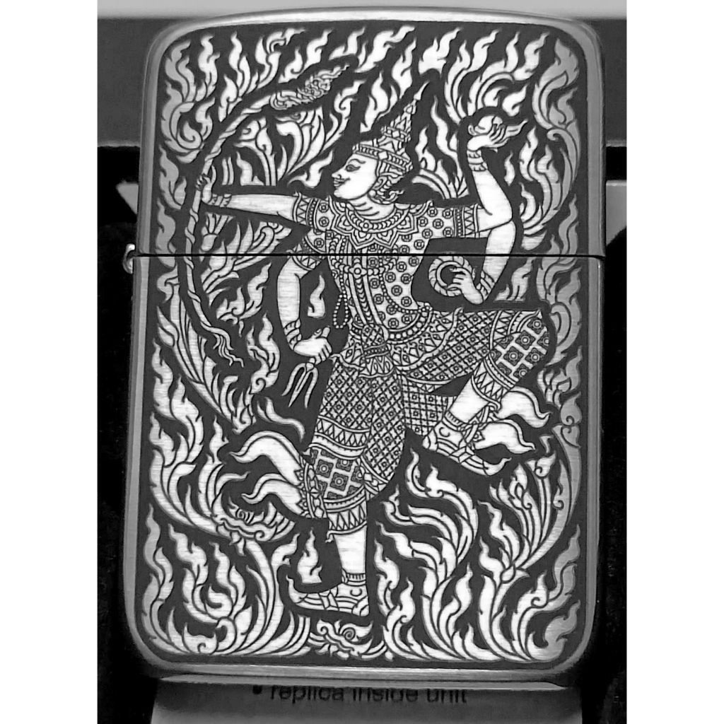 Zippo Replica Brass 1941 ของแท้ สีเงินด้าน ยิงเลเซอร์ ลายพระนารายณ์อวตาร 5 ด้าน