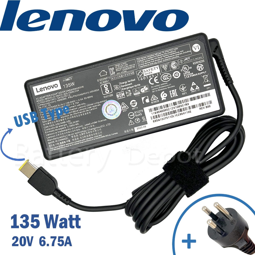 Lenovo Adapter ของแท้ Lenovo Thinkpad T440p / ThinkPad P15v Gen 1 135W USB สายชาร์จ Lenovo, อะแดปเตอร์
