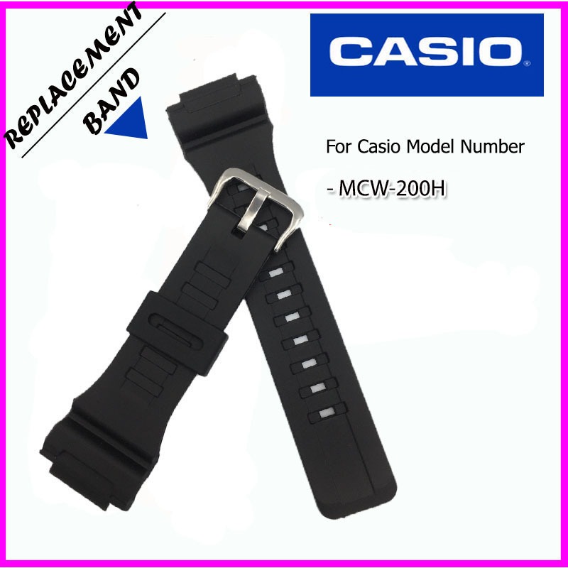 สายนาฬิกาคาสิโอ Casio รุ่น MCW-200 ขนาด 20 มม. สายยางสีดำด้านพร้อมอุปกรณ์เปลี่ยนสาย ไขควงดันสปริงบาร์+สปริงบาร์ 1 คู่