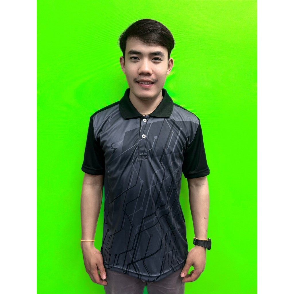 SA304 เสื้อโปโล คอปก มีกระดุม ผู้ชาย พิมพ์ลาย ผ้าไมโคร เรียบ ลื่น ยี่ห้อ SPORT DAY 100%