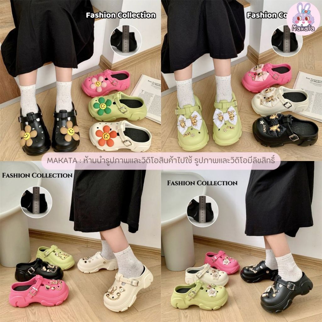 SHO-HPG รองเท้าหัวโต แถมตัวติดรุ่นแพง สูง 8 CM แบบสวม สายเข็มขัด วัสดุคุณภาพดี ใส่เที่ยว เปิดส้น สินค้าพร้อมส่ง
