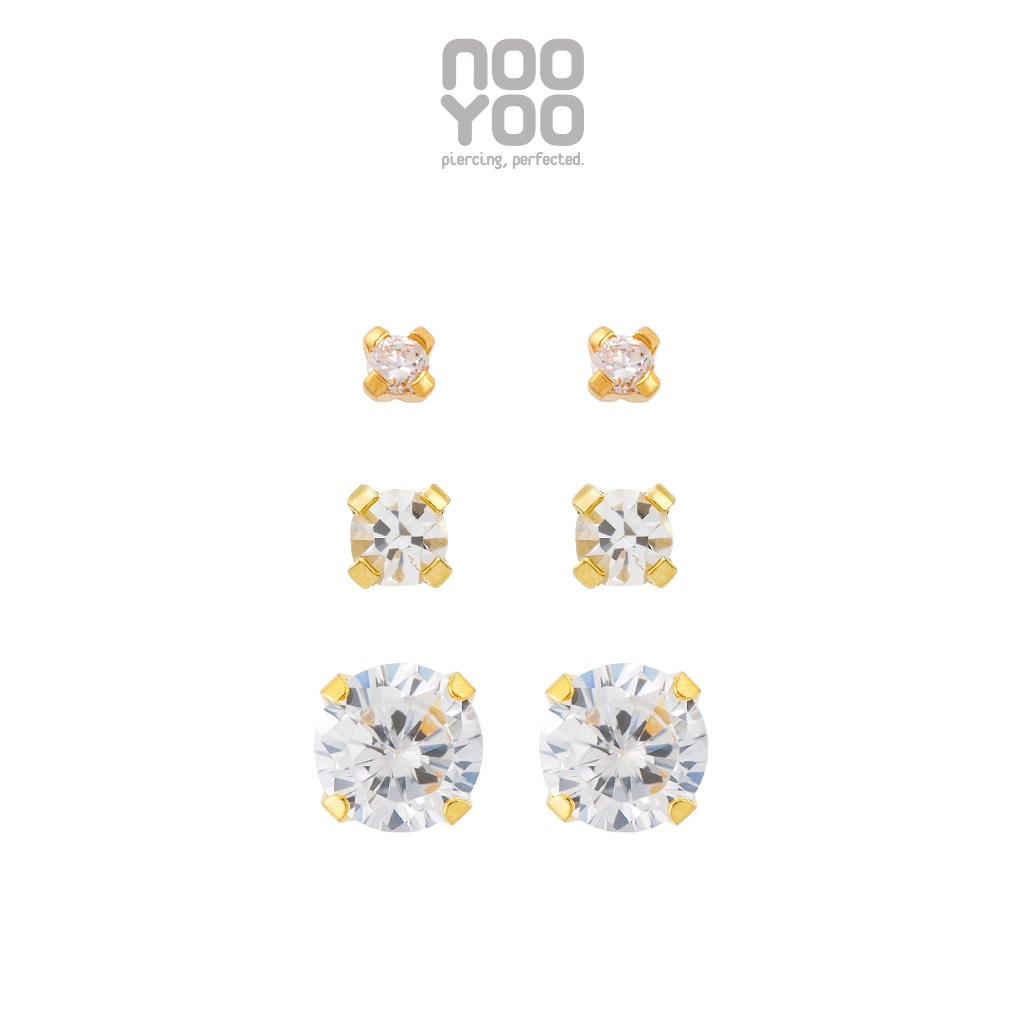 NooYoo ต่างหูสำหรับผิวแพ้ง่าย SET Cubic Zirconia 3/5/7mm