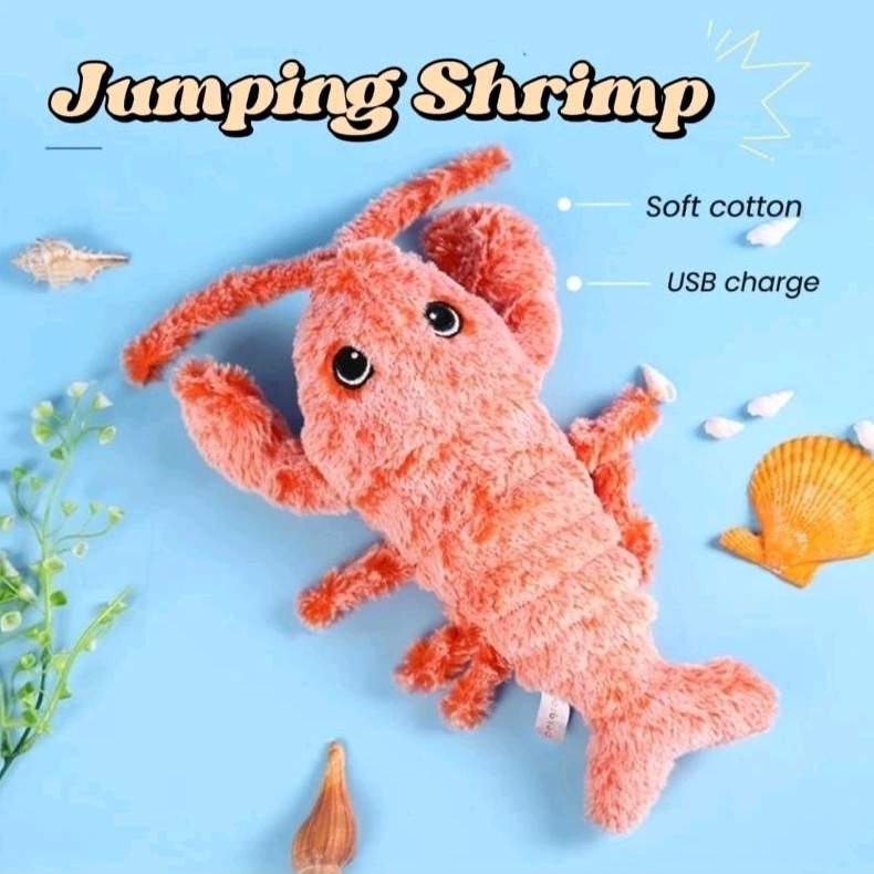 ตุ๊กตากุ้ง กุ้งดิ้นได้ กุ้งเต้น กุ้งดุ๊กดิ๊ก กุ้งกระโดด ของเล่นแมว ของเล่นสุนัข jumping shrimp ชาร์จ usb