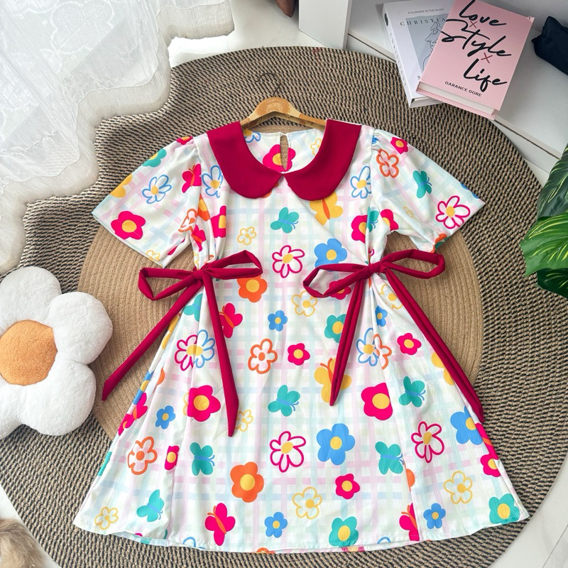 Dress คอบัวโบว์ข้างทรงปล่อยใส่สบาย ( V-9 ) - รูปที่ 3