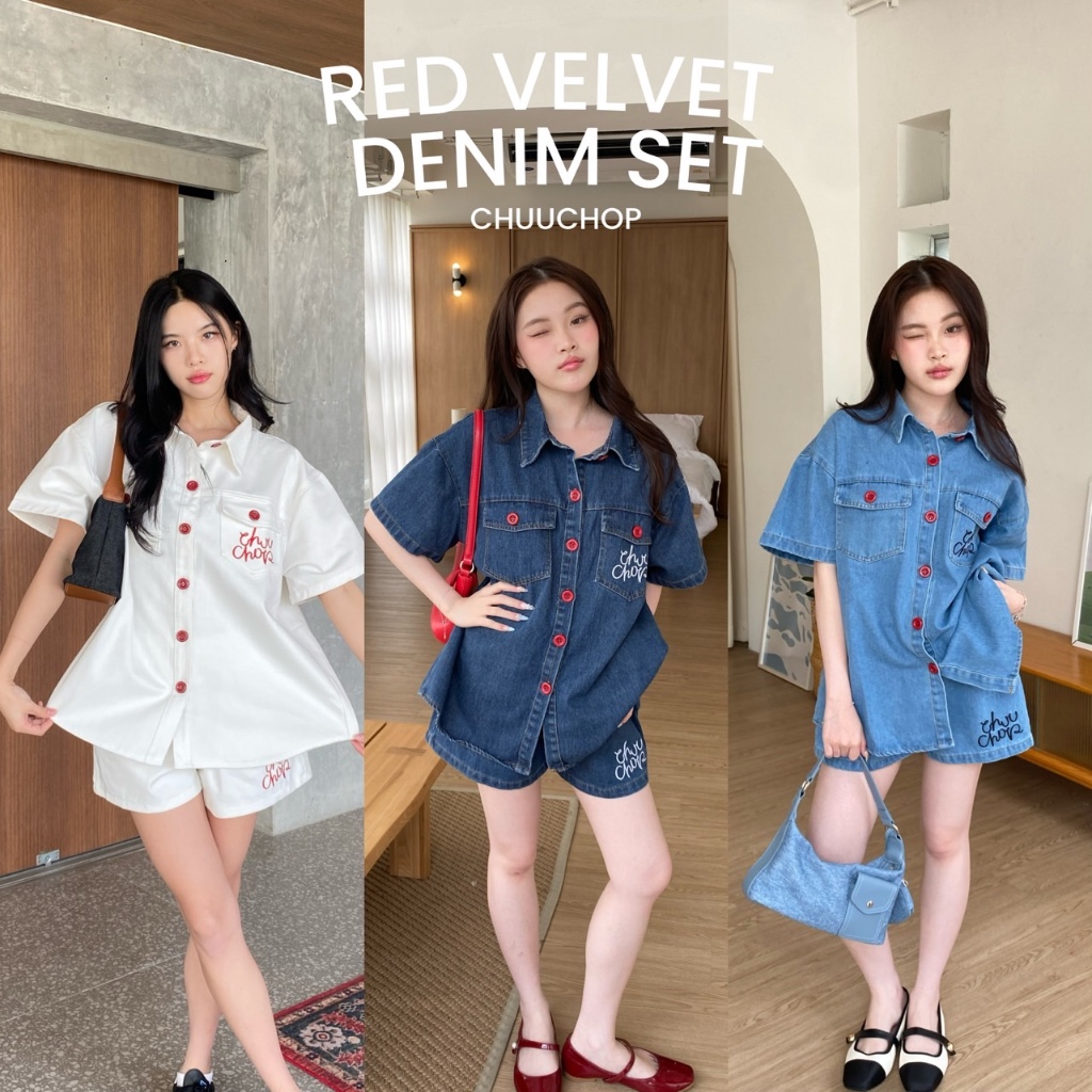 chuuchop(C8320)Redvelvet denim set ชุดเซ็ทยีนส์