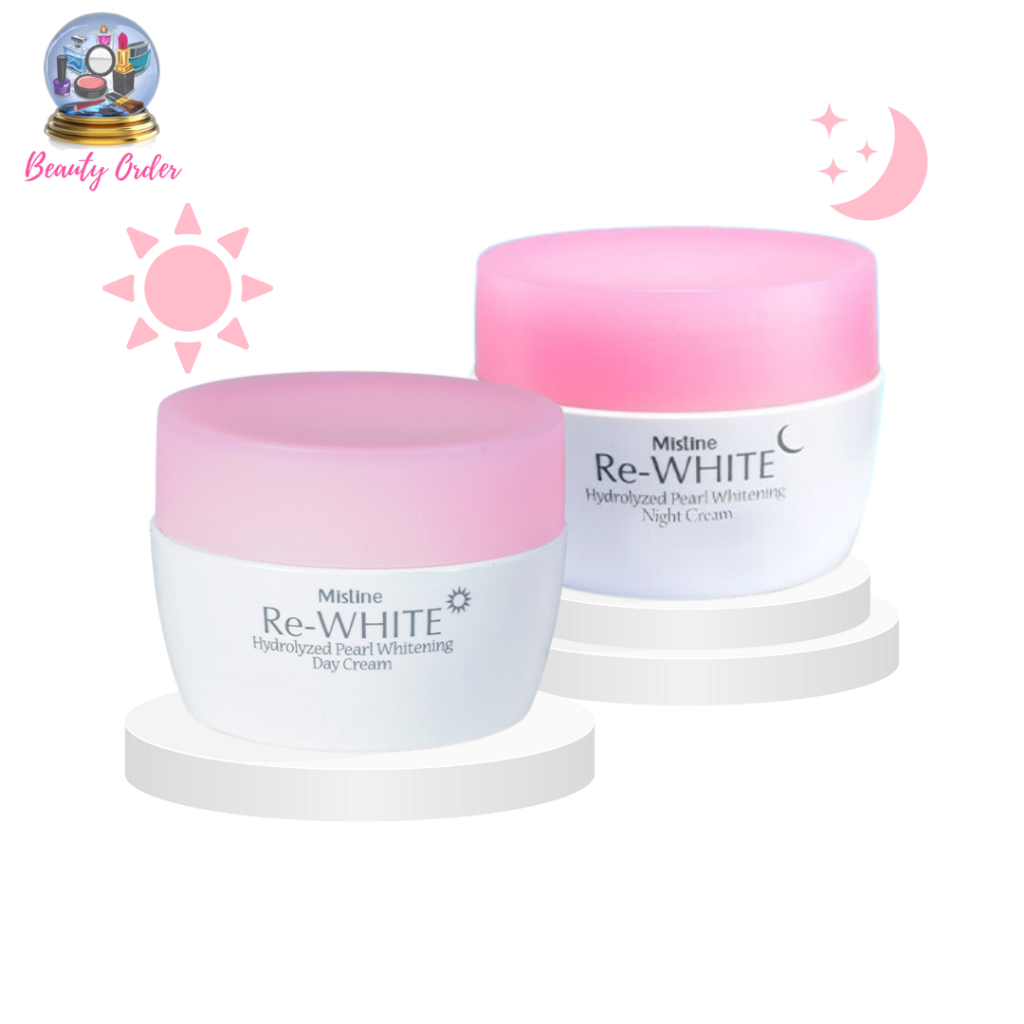 มิสทีน รี-ไวท์ ไฮโดรไลซ์ เพิร์ล ไวท์เทนนิ่ง ครีม ขนาด 30 กรัม Mistine Re-WHITE Hydrolyzed Pearl Whitening Cream 30 g.