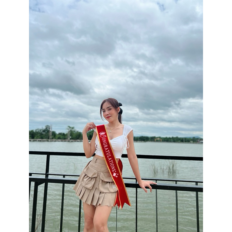 (1)สายสะพายรับปริญญา ปัจฉิม สกรีน congratulations ผ้ากำมะหยี่ขอบทอง ขนาด 9.5x170ซม.