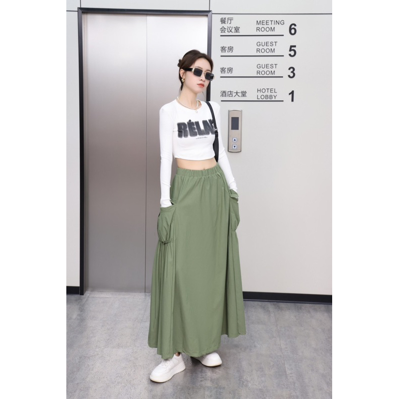 Long  skirt กระโปรงคาร์โก้ไซด์ใหญ่ผ้ายืดใส่สบายฯฯ💞💞💞รุน529# - รูปที่ 6