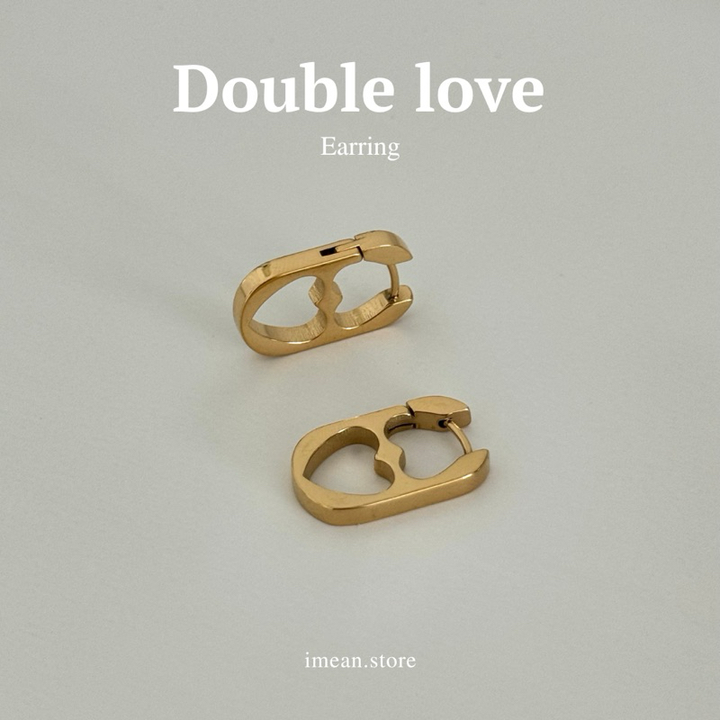 imean.store - Double love earring | ต่างหูรูปหัวใจงานไทเทเนี่ยมสีทอง