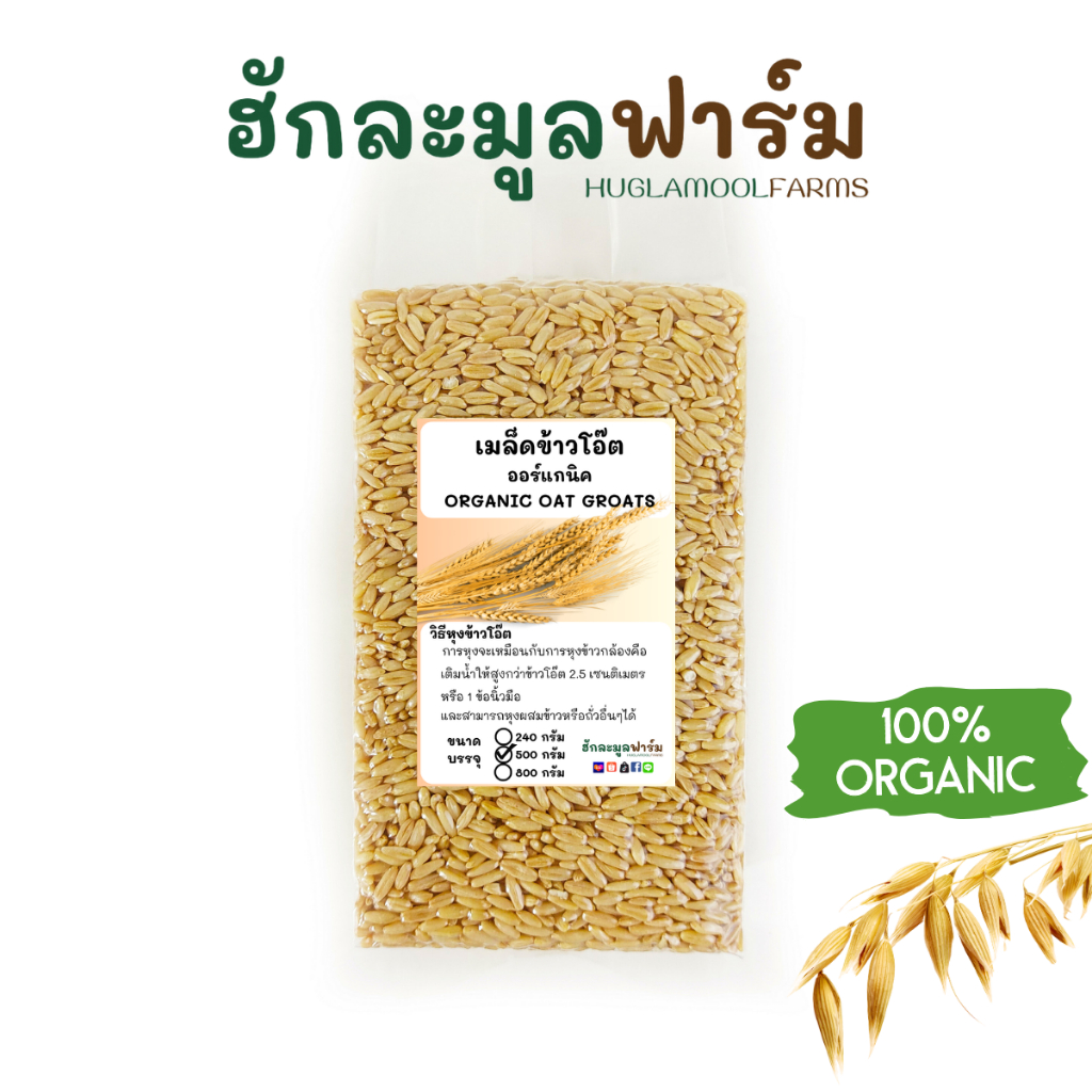 ข้าวโอ๊ต แบบหุง ออร์แกนิค 500กรัม ตราฮักละมูลฟาร์ม Organic Oat Groat ข้าวโอ็ต ข้าวโอ้ตธัญพืช ข้าวโอ๊ด ข้าวโอ๊ตเต็มเมล็ด