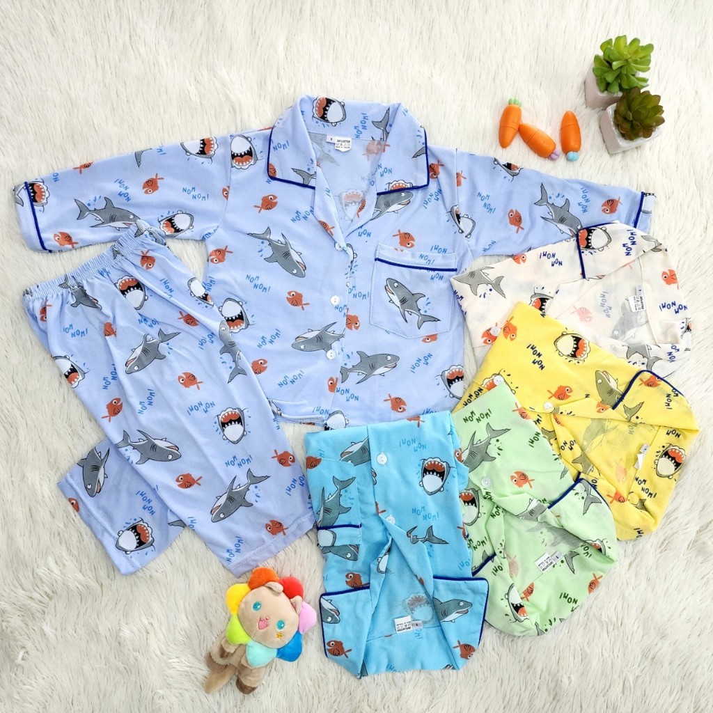 ชุดนอนเด็กลายฉลาม ลายใหม่ เนื้อผ้า​นุ่มใส่สบาย อายุ 1-10 ขวบ สินค้าพร้อมส่ง