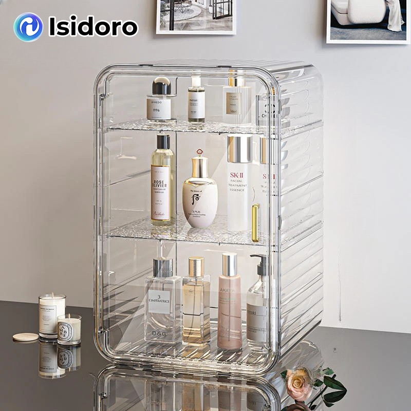 Isidoro กล่องเก็บเครื่องสำอาง กันฝุ่น และกันน้ำ ความจุขนาดใหญ่ กล่องจัดระเบียบ มาส์กหน้า น้ำหอม ที่เก็บลิปสติก