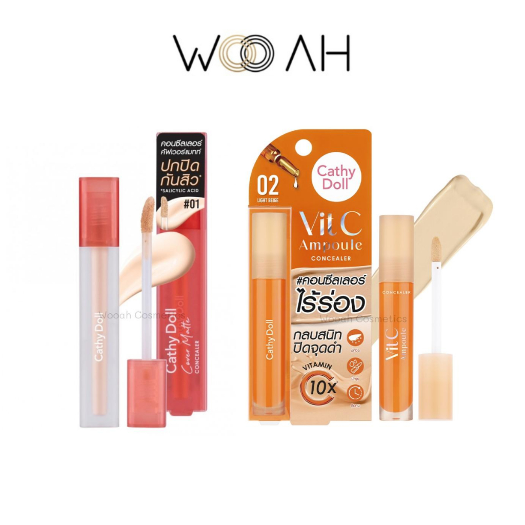 คอนซีลเลอร์ CATHY DOLL Cover Matte / Vit C Concealer คัฟเวอร์แมทท์ 2.4g / วิตซี คอนซีลเลอร์ 4.1g เคท