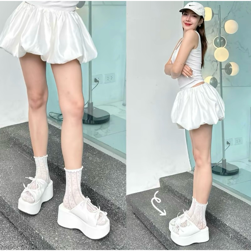 รองเท้าส้นตึก รุ่น“NENE”สไตล์สาวเวียดนามเวียดใจ สายมัดโบว์น่ารักมากค่า