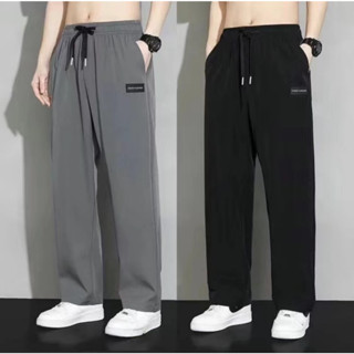 กางเกงกีฬากางเกงขายาวลำลองฤดุร้อนงานปักทรงหลวมใส่สบายเอวยางย…