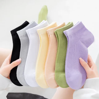 JMS STORE ถุงเท้าข้อสั้น 10คู่ สีพาสเทล ถุงเท้าแฟชั่น เนื้อผ้านุ่ม (แพ็ค/10คู่)