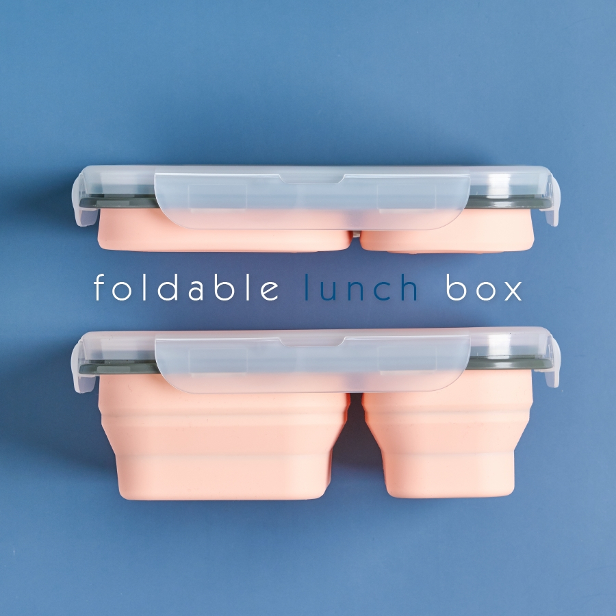 Foldable Lunch Box กล่องข้าวซิลิโคนพับได้ พร้อมช้อนในกล่อง