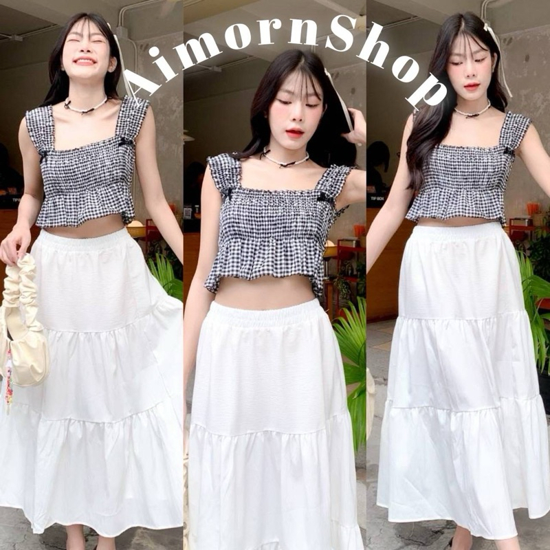 aimorn_shop เสื้อครอป ลายสก็อตติดโบว์จิ๋ว ชายระบาย งานน่ารักมาก ฮิตสุดๆตอนนี้