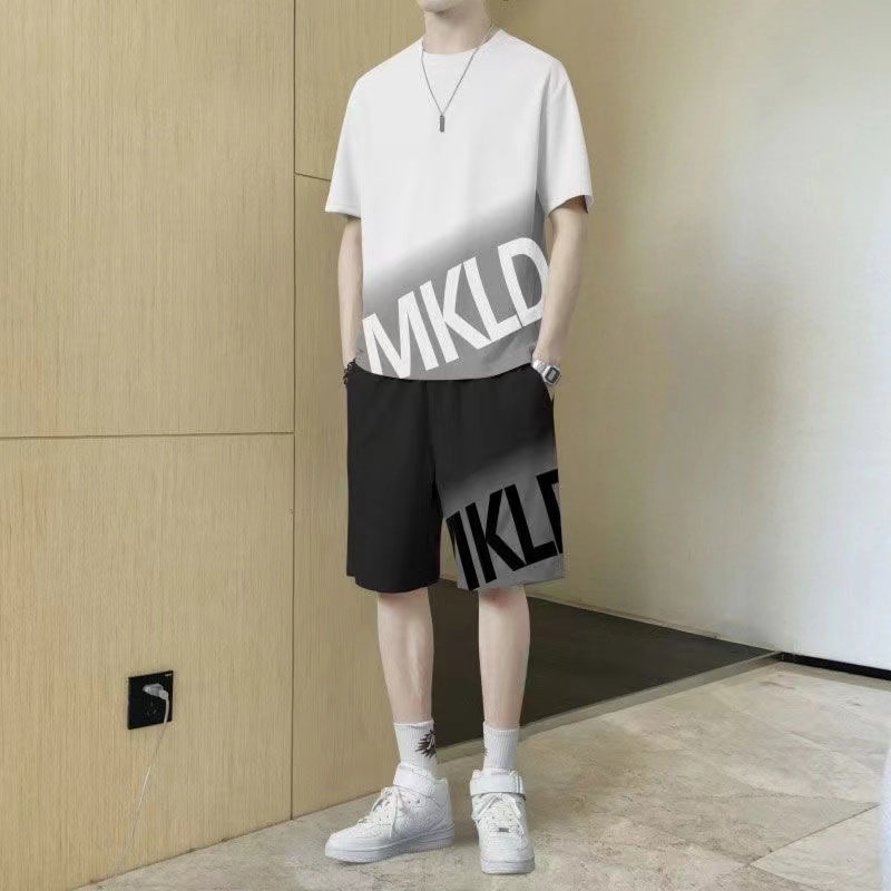 M-3XLชุดกีฬาลำลองผู้ชายแห้งเร็ววิ่งออกกำลังกายกางเกงขาสั้นแขนสั้นสองชิ้น (ชุดกีฬา)