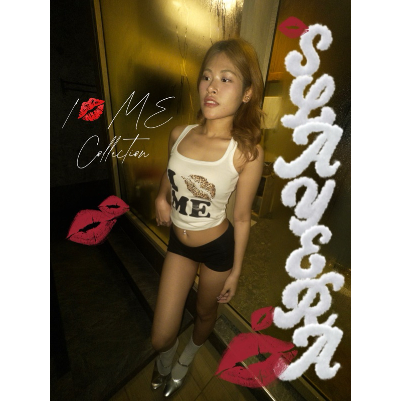 SlayERA(Top) ”I ME”-เสื้อกล้าม ลายจูบ ลายเสือดาว เสื้อY2K เสื้อIKissME
